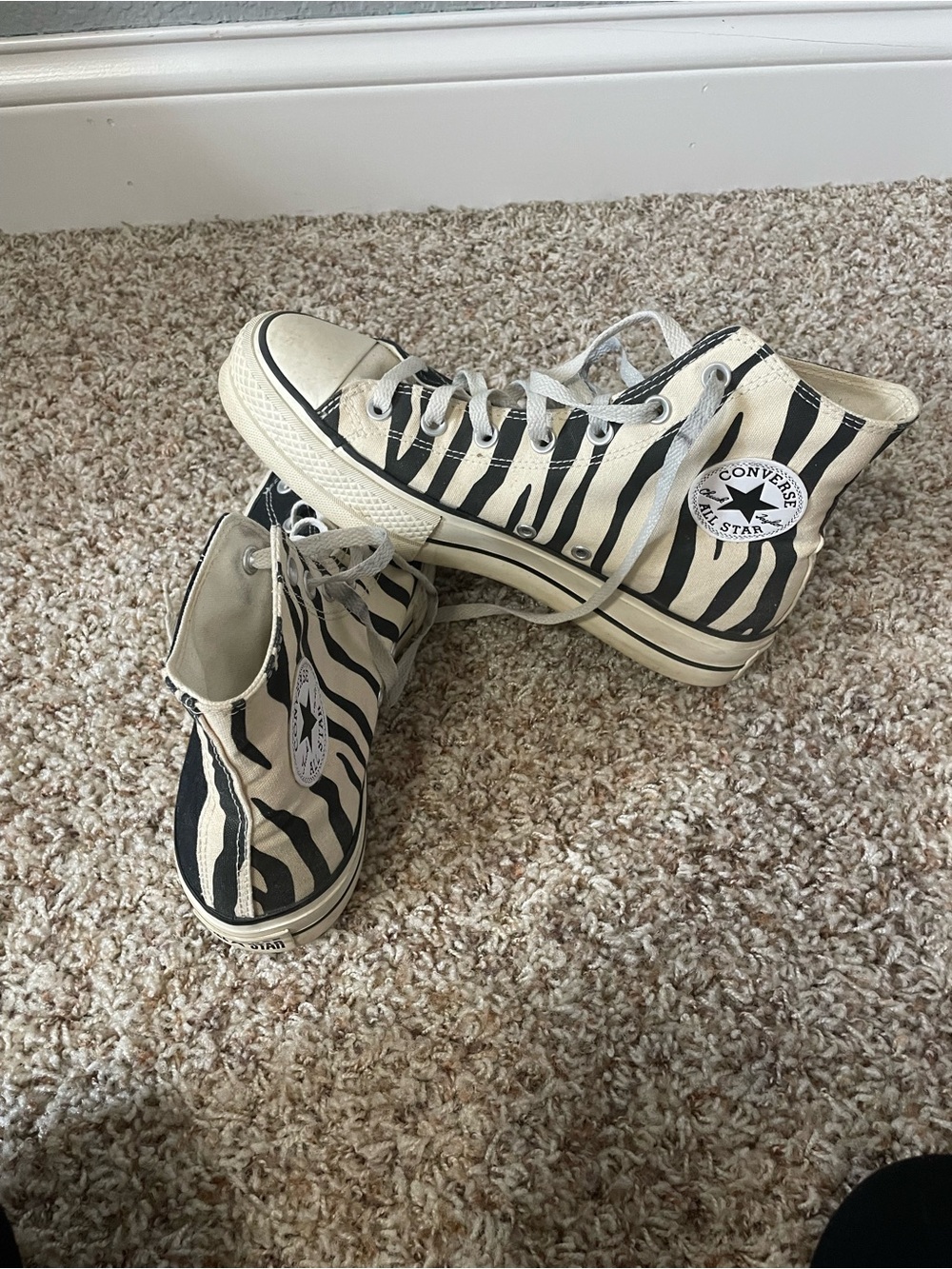 Converse High Top Sneakers with Black & Cream Zebra Pattern